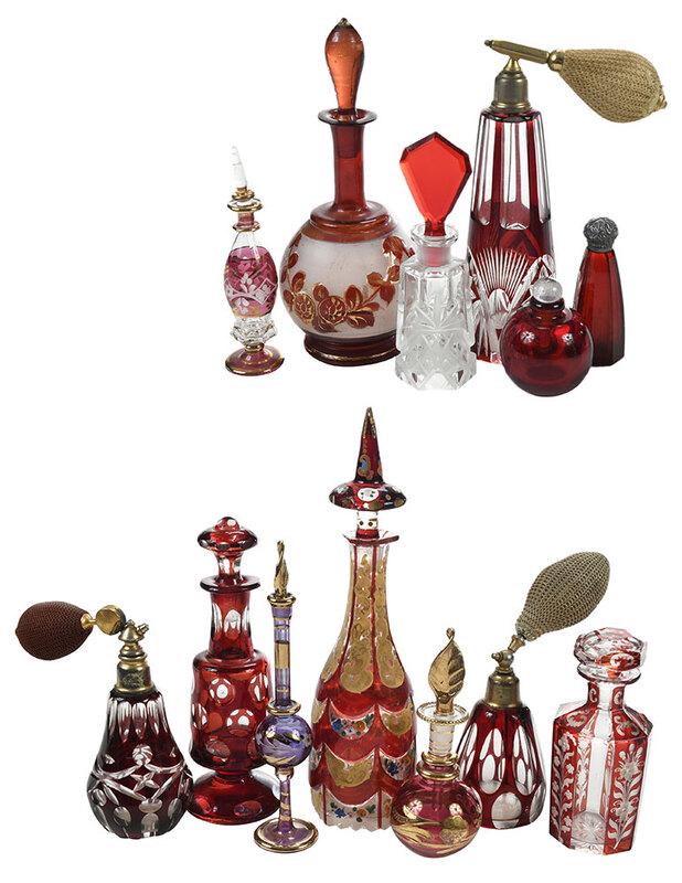 13 Assorted Red and Pink Glass Perfume Bottles (1 of 4)