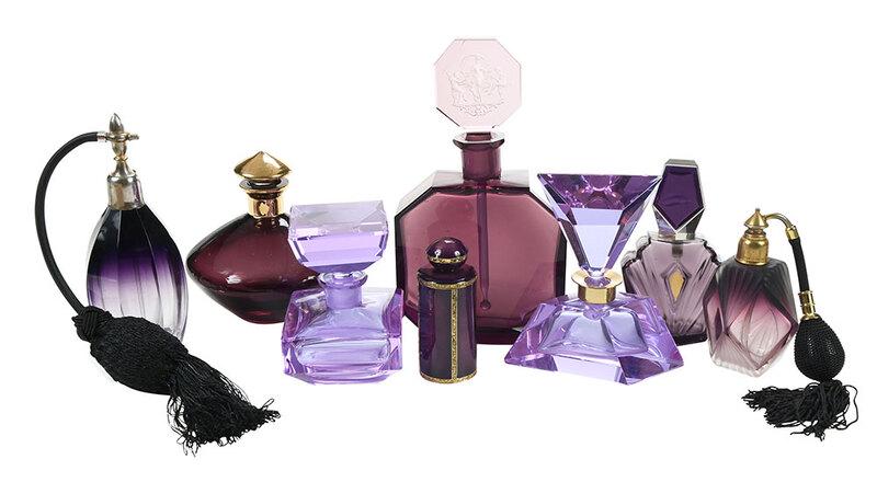 Eight Amethyst Glass Perfume and Cologne Bottles (1 of 4)