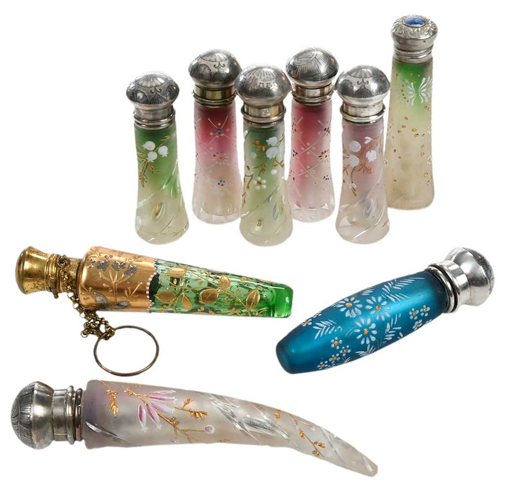 Nine Glass Enameled and Gilt Small Scent Bottles (1 of 6)