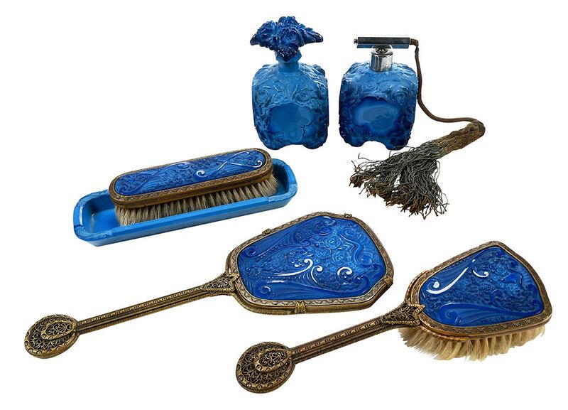 Six Piece Assembled Lapis Glass Dresser Set (1 of 5)