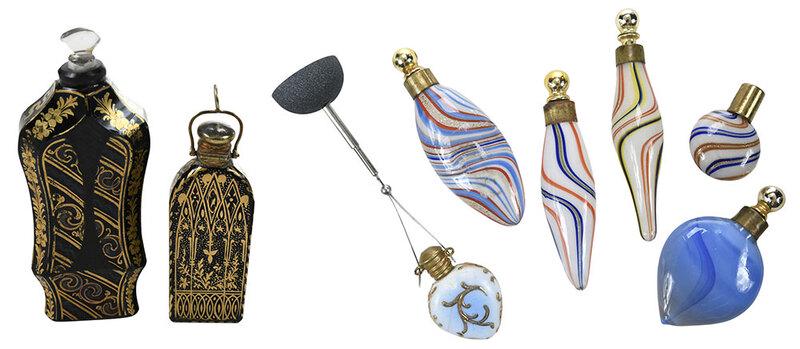 Two Black Hyalith Perfumes, Five Scent Bottles (1 of 3)