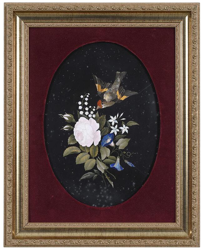 Framed Pietra Dura Floral and Bird Plaque (1 of 3)