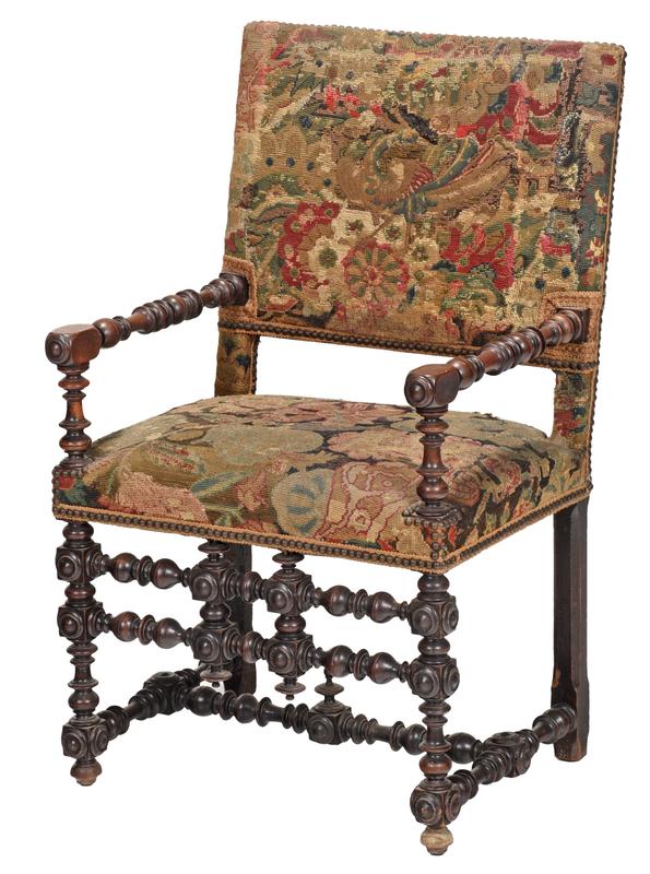 Baroque Style Walnut Tapestry Upholstered Armchair (1 of 8)
