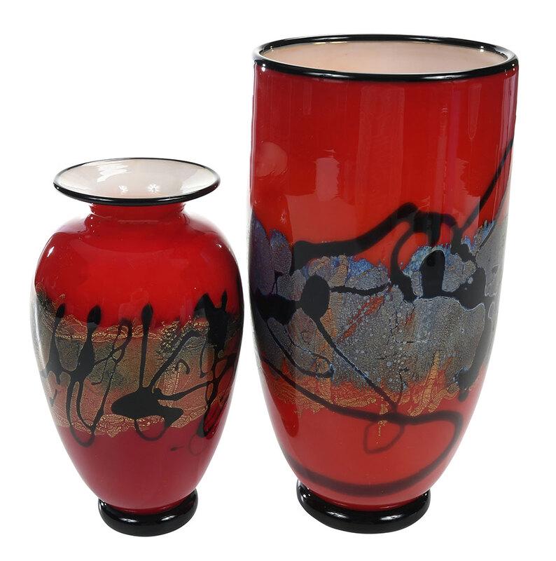 Two Michael Nourat Red Satin Studio Vases (1 of 9)