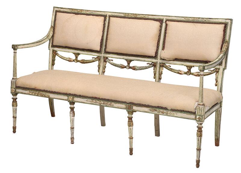 Italian Neoclassical Carved Painted Settee (1 of 9)