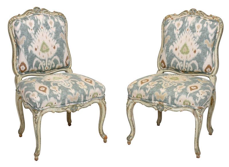 Pair Louis XV Carved Paint Decorated Side Chairs (1 of 9)