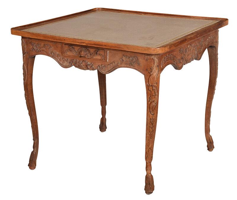 Provincial Louis XV Walnut Leather Top Games Table (1 of 5)