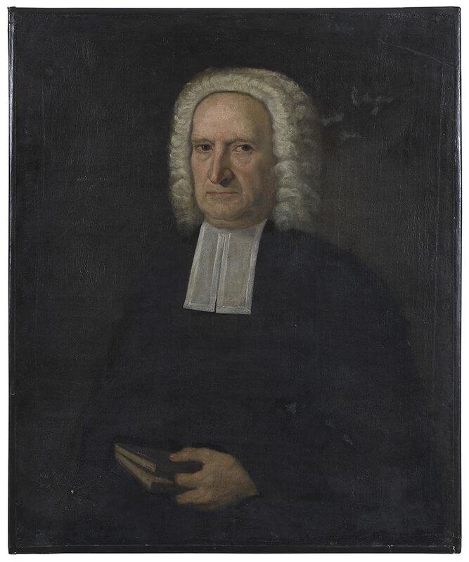 British School Portrait: (18th century) Portrait of a Clergyman, unsigned, inscribed upper right "Aetat 73", oil on canvas, 30-1/4 x 25-1/4 in.; black painted frame, 32-7/8 x 27-1/4 in. - Provenance: Property from the Collect