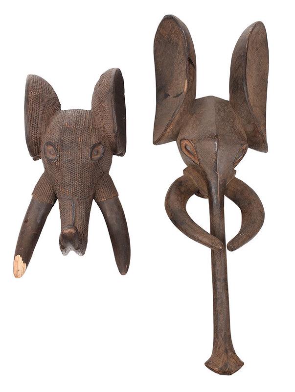 Two Oku Carved Wood and Wicker Elephant Masks (1 of 7)