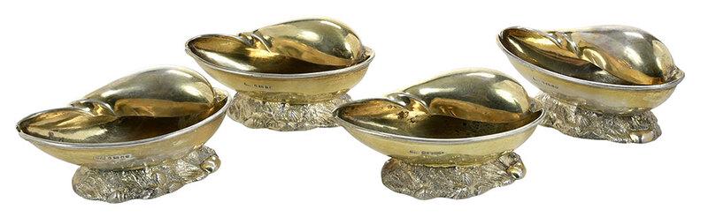 Four Victorian Gilt English Silver Shell Open Salts (1 of 6)