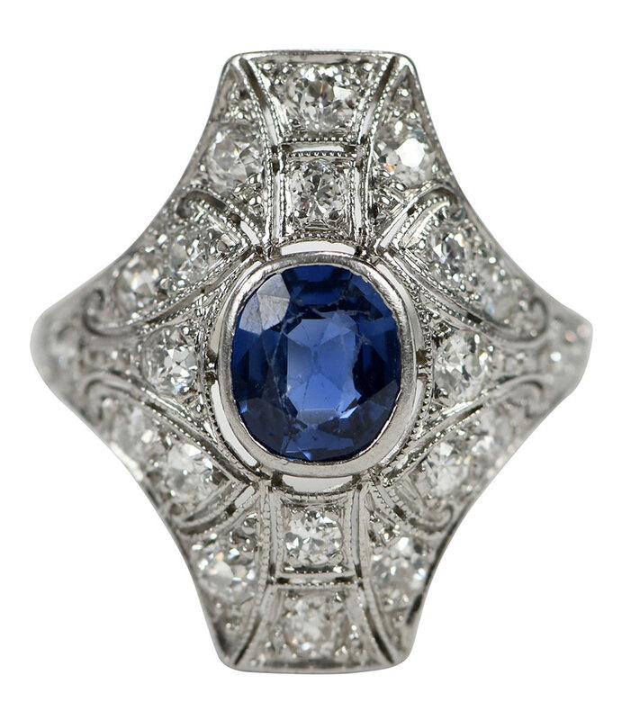 Antique Platinum Sapphire and Diamond Ring (1 of 9)