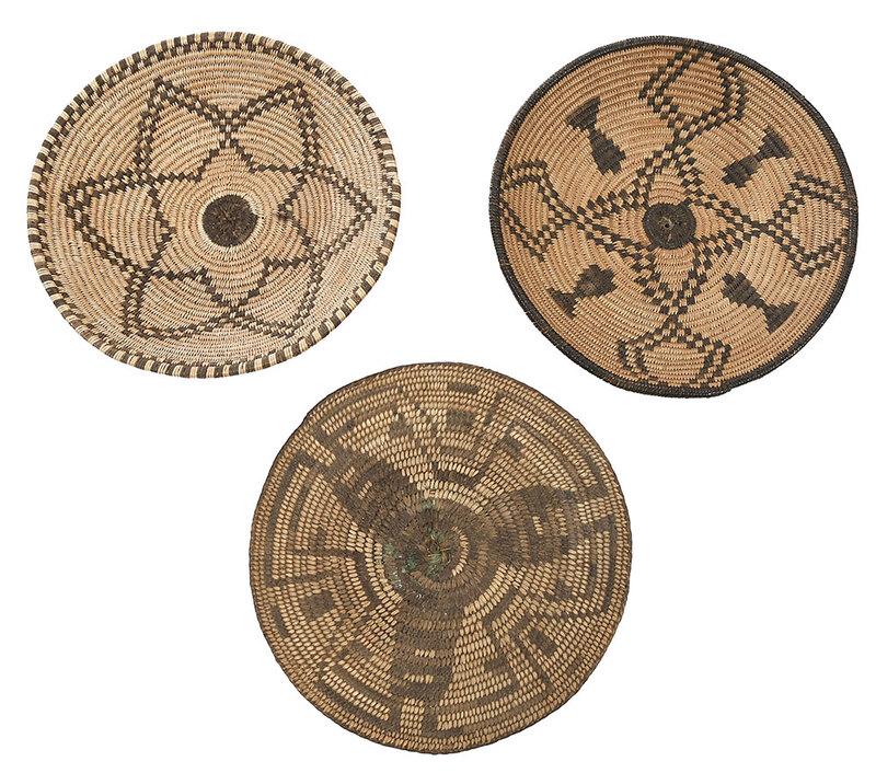 Three Apache Polychrome Decorated Coiled Baskets (1 of 6)