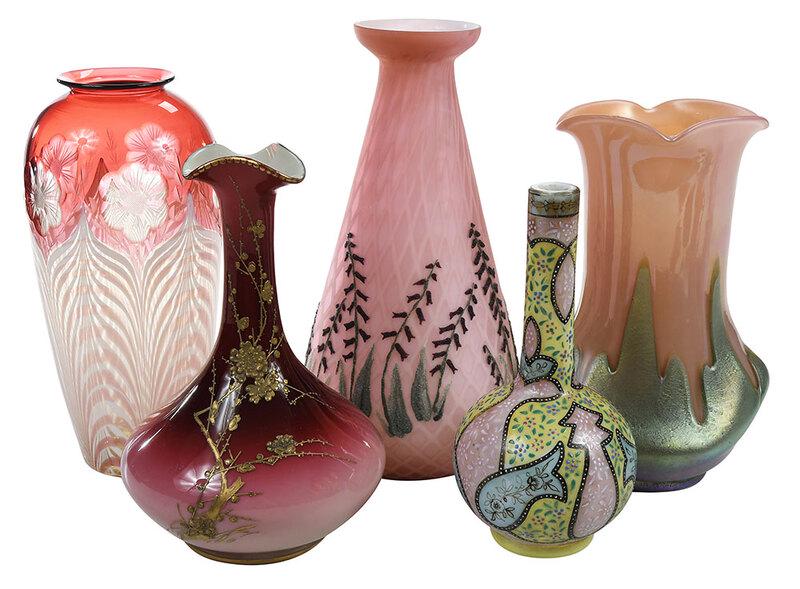 Five Art Glass Decorated Vases (1 of 7)