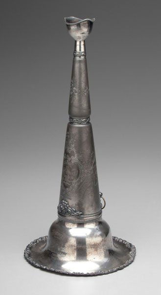 Louisiana fireman's trumpet,: silver plated, floral and scroll decoration with fireman's trumpets and hose, inscribed "Won/in/contest/by/Chemical/Co. No. 1/Mar. 19.09/Jos. Elchinger/Foreman" and "Presented/to the/C.VF/and P.A/E. B