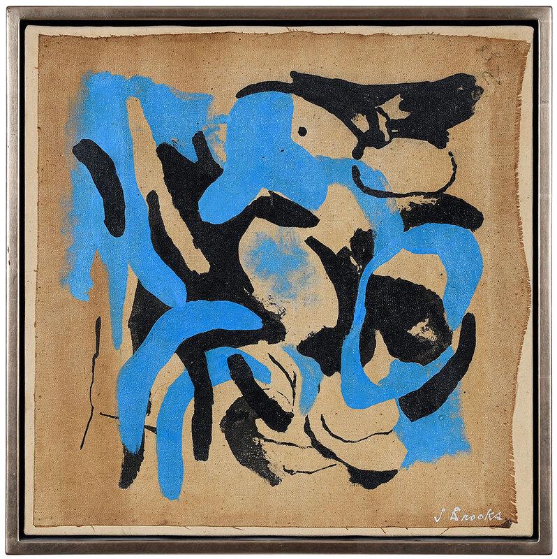 James Brooks: (New York/Missouri, 1906-1992)? Karnduff, 1969, signed lower right "J. Brooks", signed and titled verso, oil on canvas, laid on canvas, 18 x 18 in.; shadow box style gallery frame, 19-1/4 x 19-1/4 in.