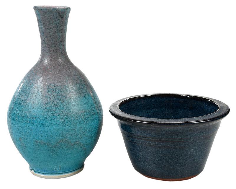 Two Pieces Blue Glazed Seagrove Pottery (1 of 7)