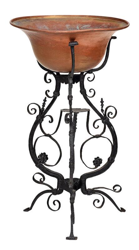 Wrought Iron Plant Stand with Copper Basin (1 of 4)