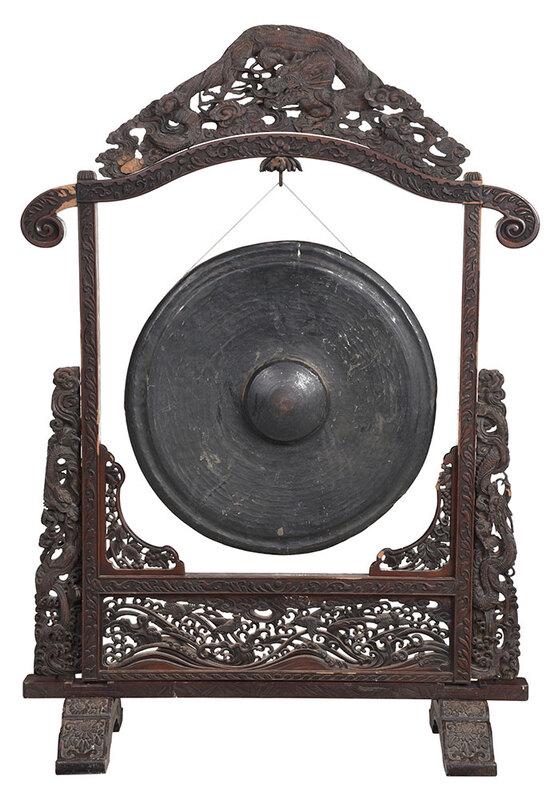 Large Chinese Dragon Figural Carved Gong (1 of 11)