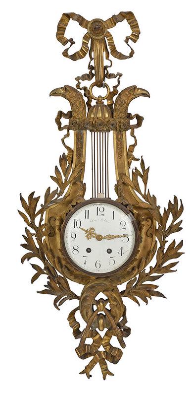 Louis XVI Style Gilt Bronze Lyre Form Cartel Clock (1 of 5)