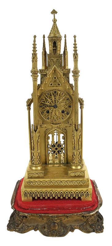 French Gothic Style Gilt Bronze Mantel Clock (1 of 10)