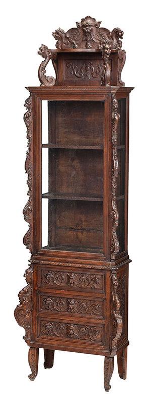 Florentine Carved Walnut Figural Display Cabinet (1 of 12)