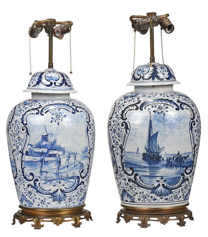 Pair Delft Style Lidded Ginger Jar Lamps (1 of 10)