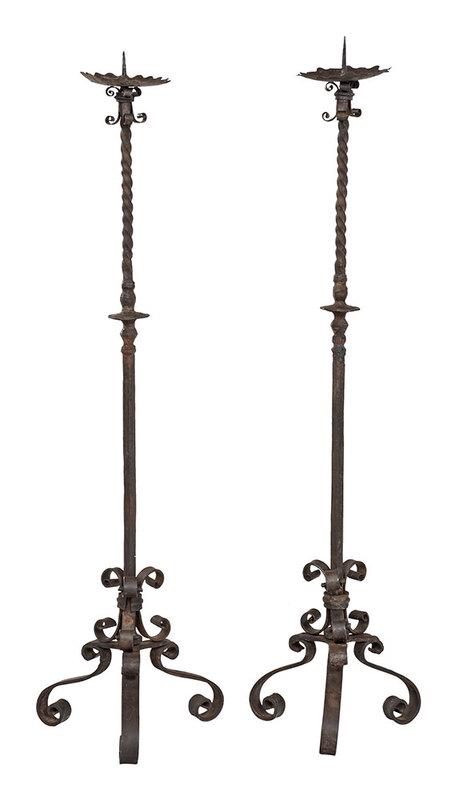 Pair Baroque/Style Wrought Iron Torchieres (1 of 5)