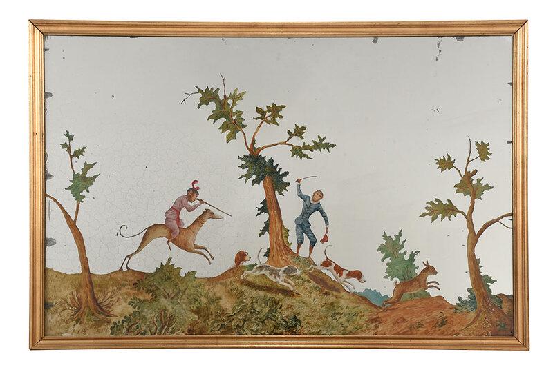 Reverse Painted Mirror of Monkeys and Dogs (1 of 4)