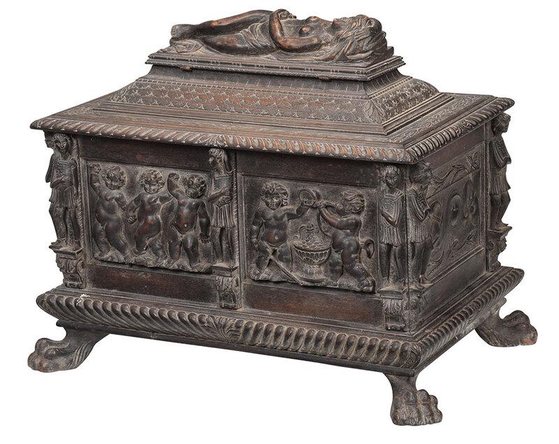 Roman Style Sarcophagus Form Figural Carved Coffer (1 of 12)