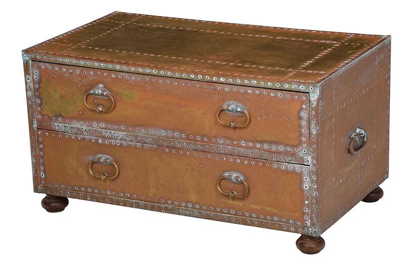 Vintage Brass Clad Two Drawer Cocktail Table (1 of 5)