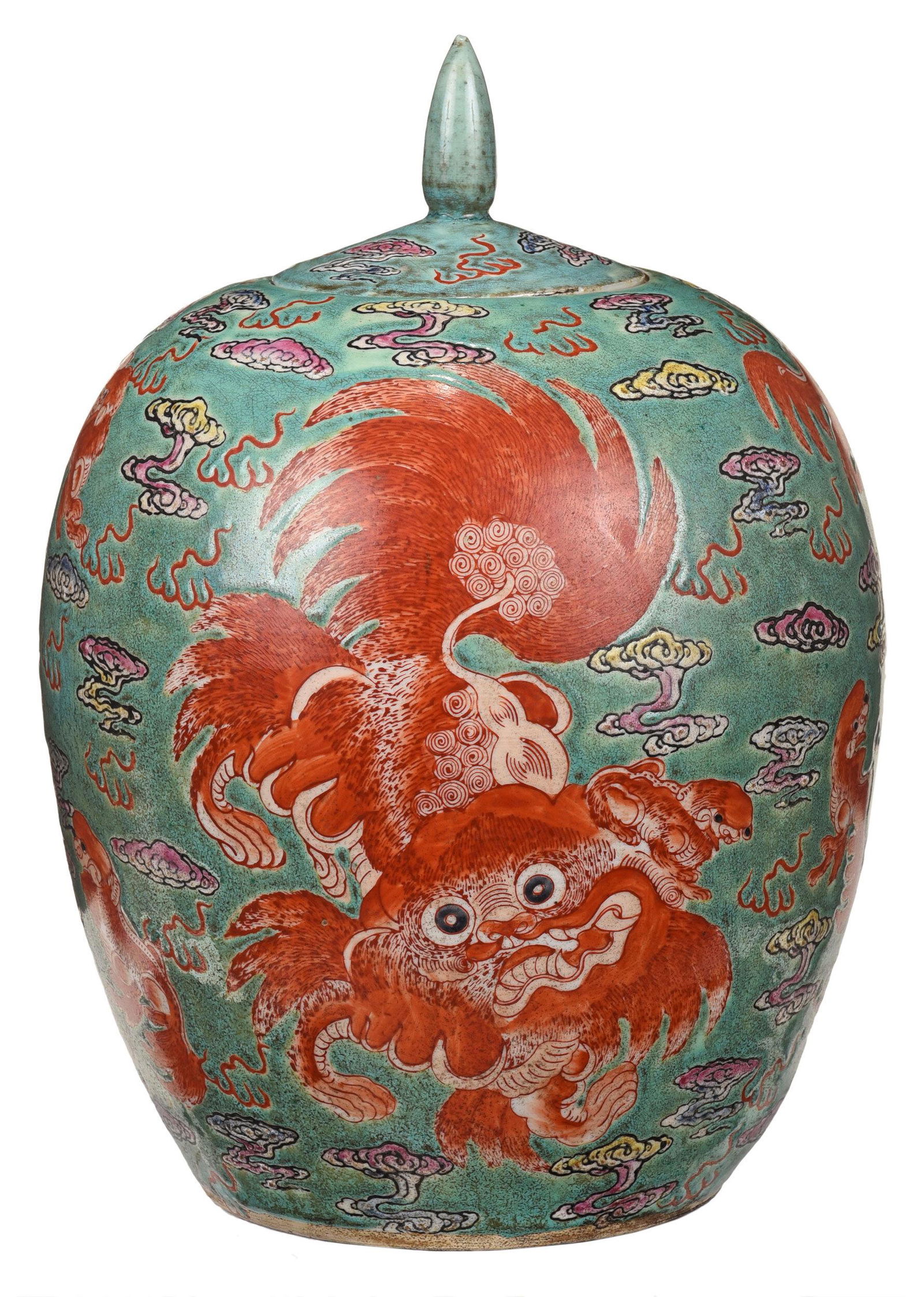 Chinese Green Ground 'Foo Dog' Porcelain Jar (1 of 10)