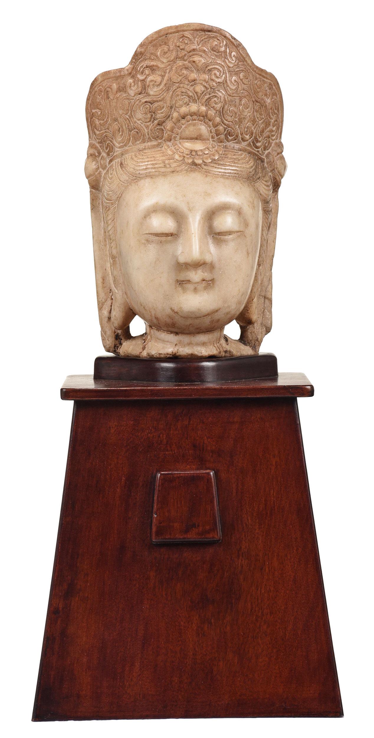 Chinese Carved Stone Head on Stand (1 of 8)