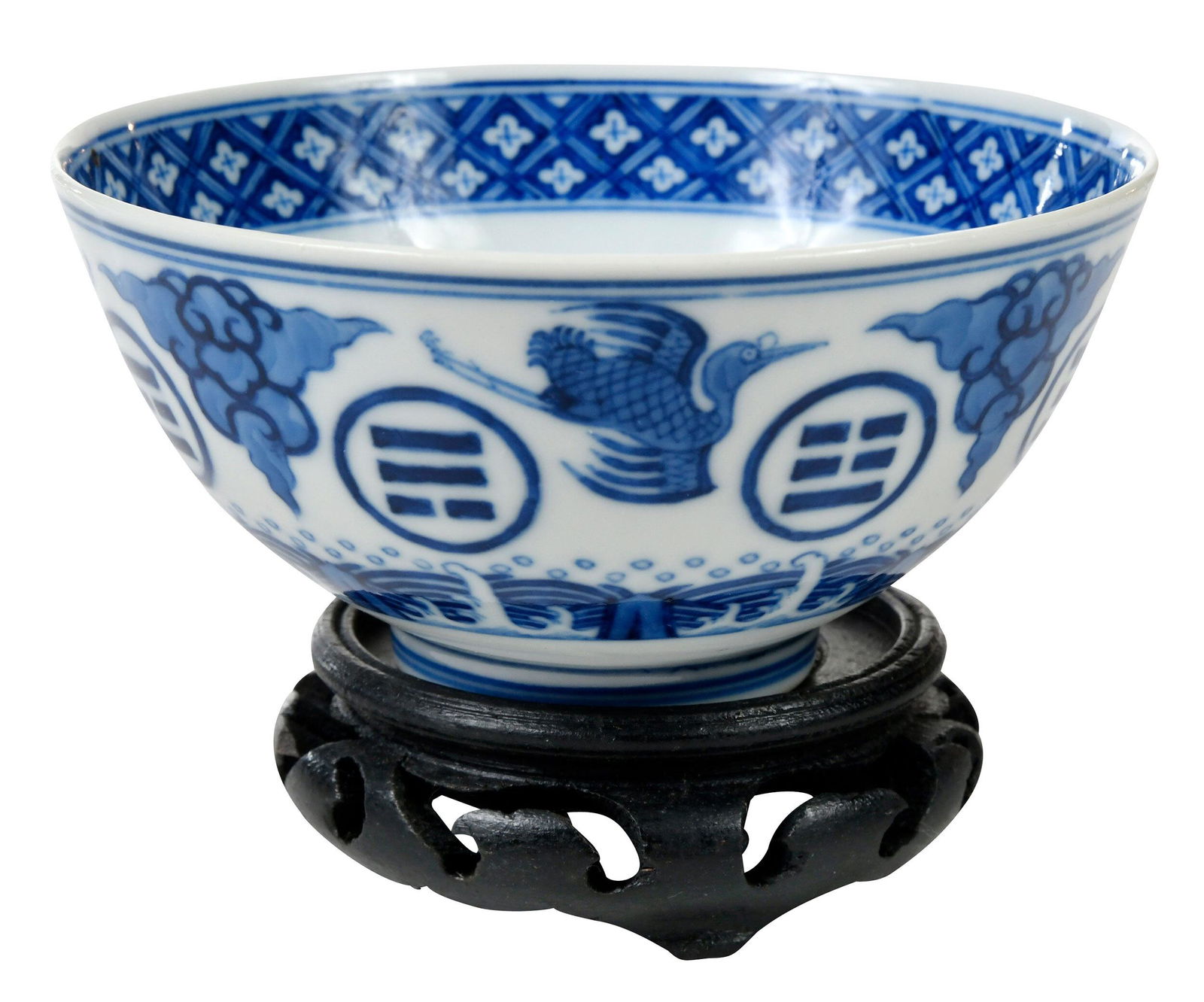 Chinese Blue and White Rice Bowl, Taoist Symbols (1 of 8)