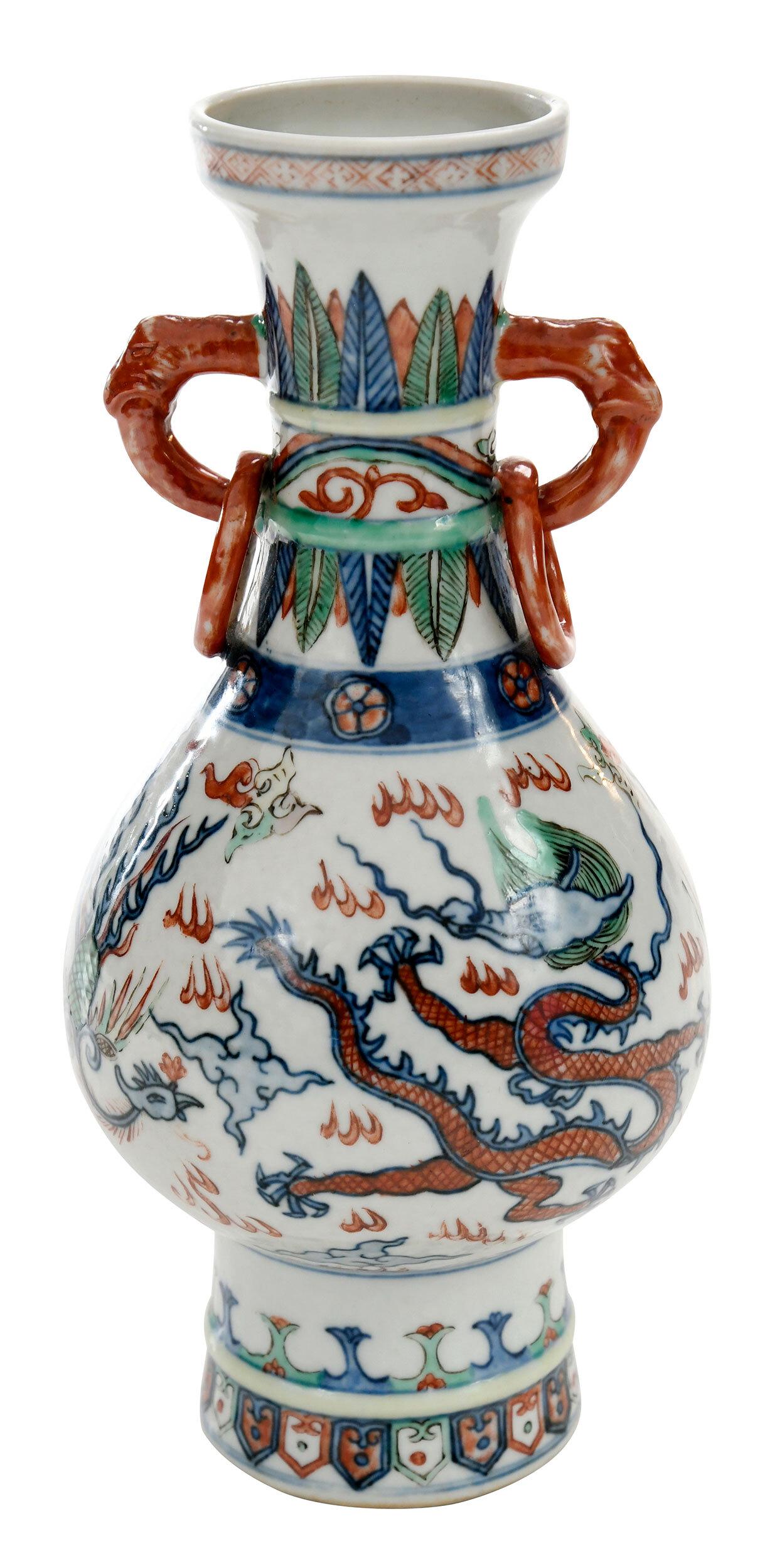Chinese Wucai 'Dragon and Phoenix' Porcelain Vase (1 of 11)
