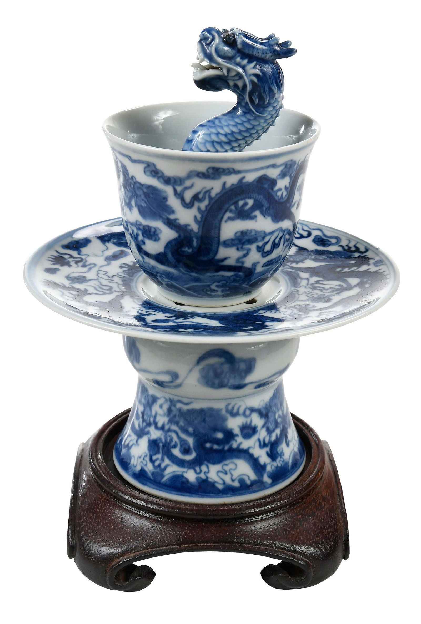 Chinese Blue and White Dragon Trick Cup on Stand (1 of 13)