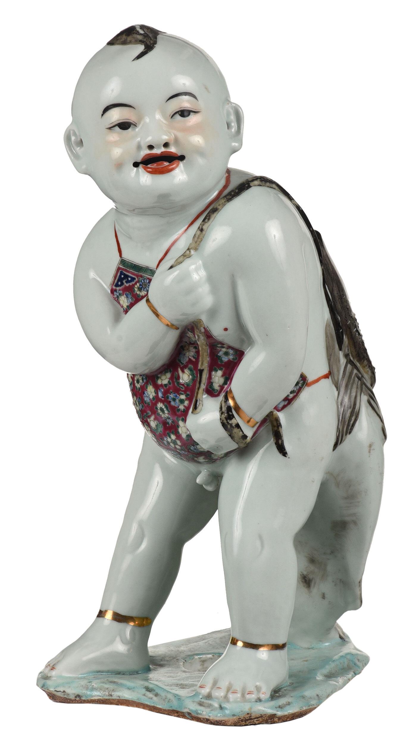 Chinese Ceramic Figure of Boy Carrying Fish (1 of 6)
