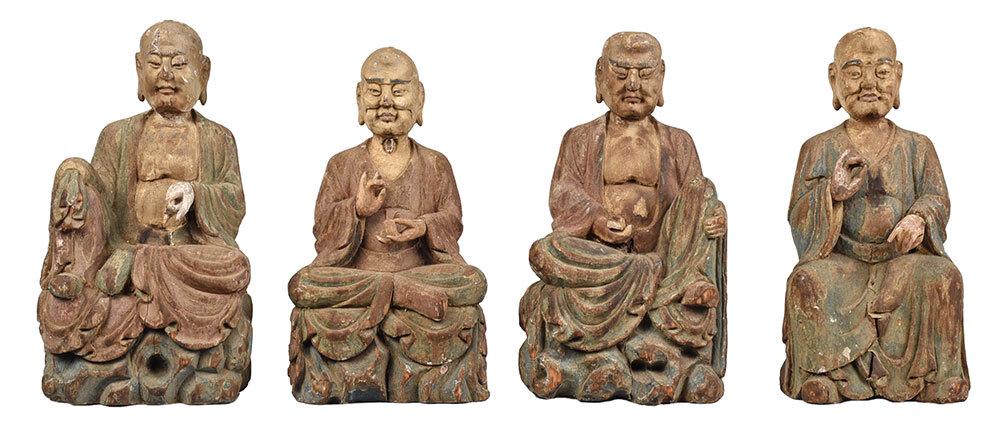 Four Chinese Carved Wooden Buddhas (1 of 17)
