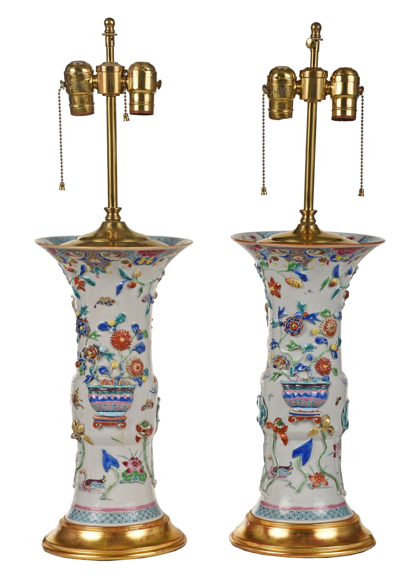 Pair Chinese Famille Rose Relief Decorated Vases (1 of 8)