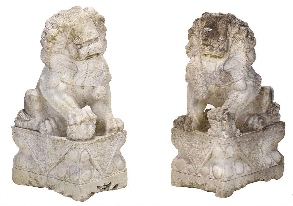 Large Pair of Carved Marble Foo Dogs (1 of 10)