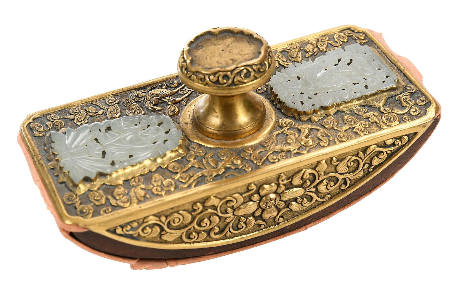 Chinese Brass and Hardstone Ink Blotter (1 of 6)