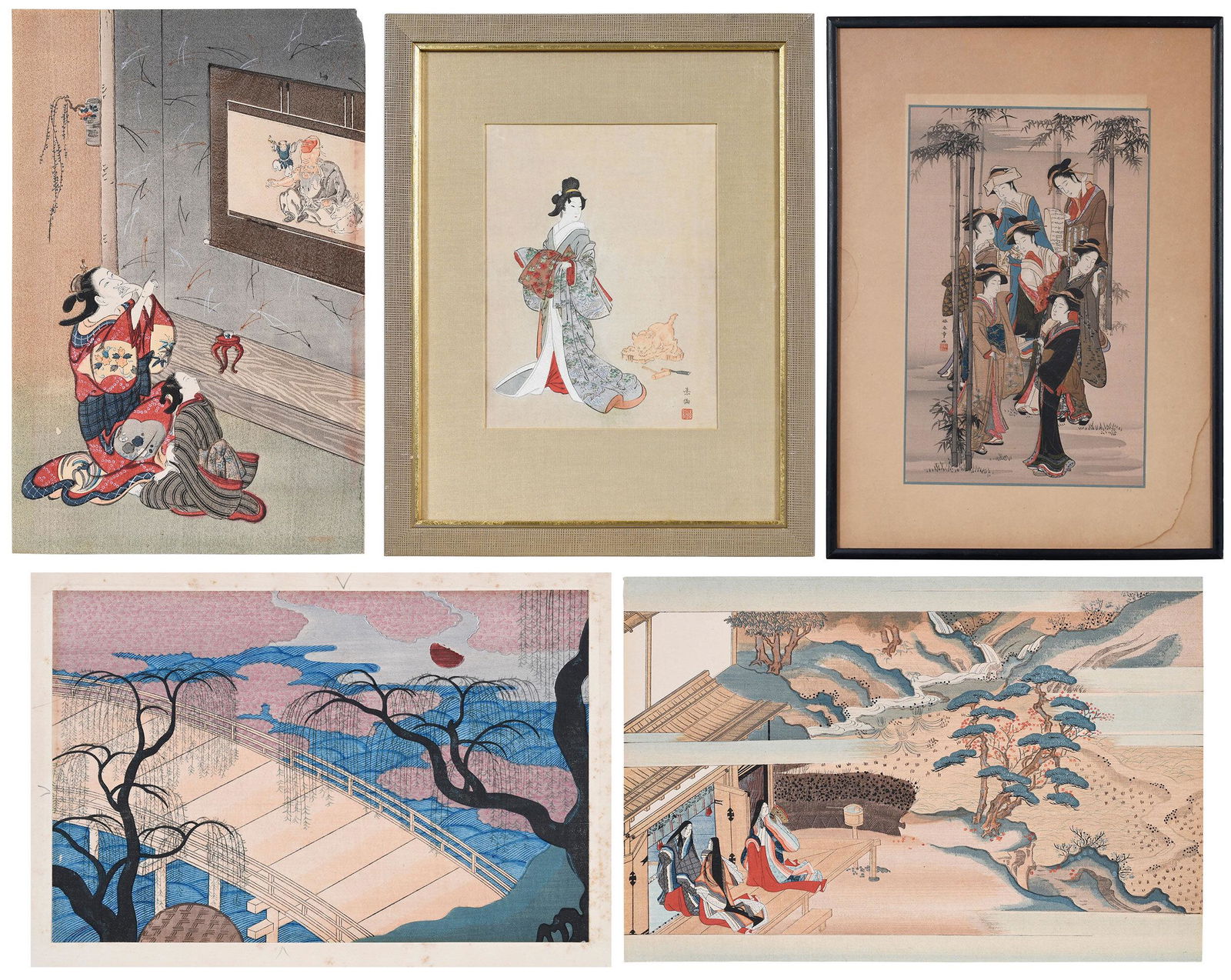 Group of Five Japanese Woodblock Prints (1 of 11)