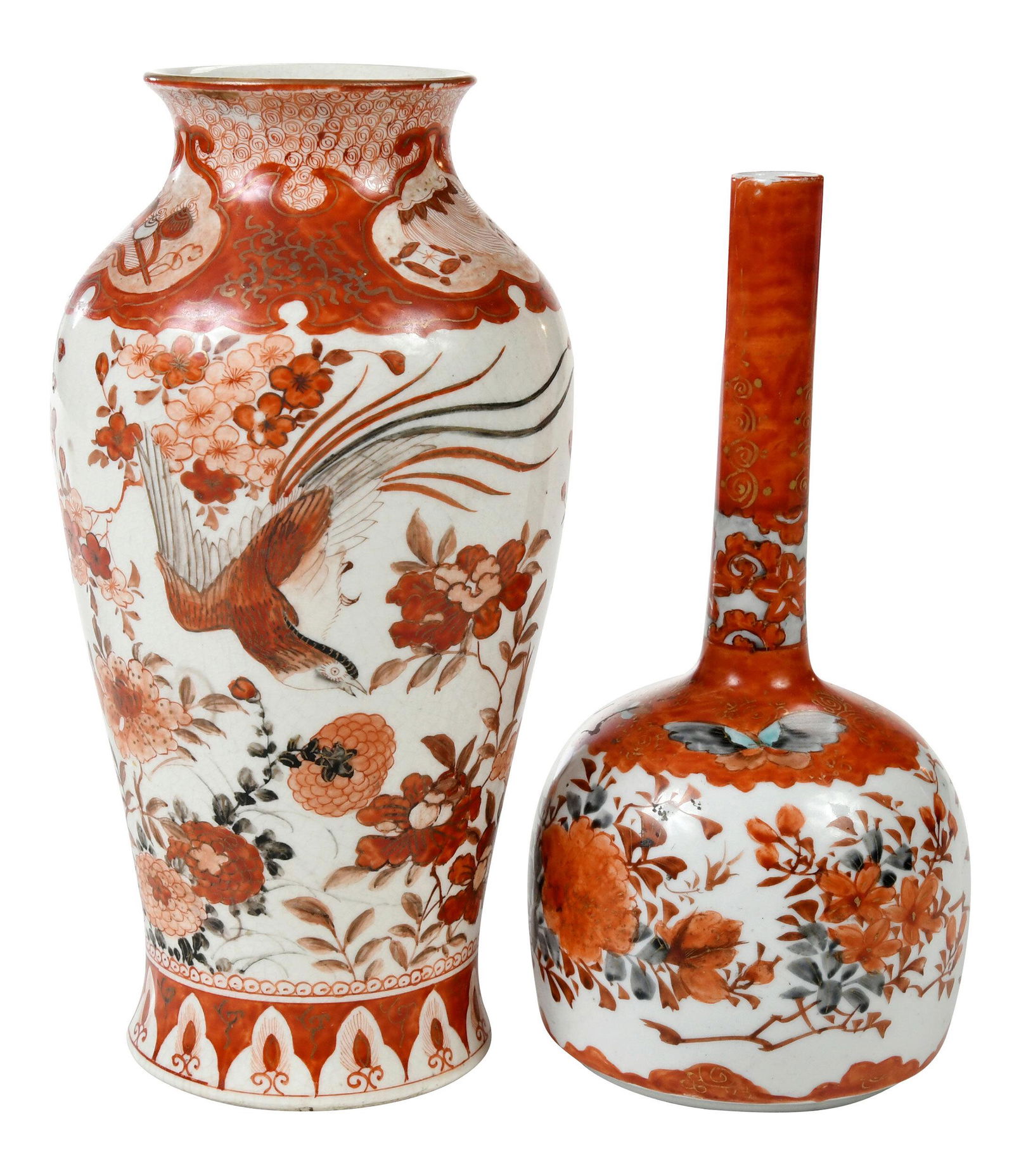 Two Japanese Orange and White Kutani Ware Vases (1 of 10)