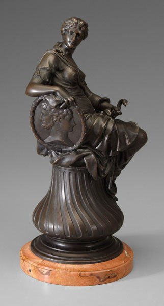 Bronze after G. Raphael Donner,: "Providence" (from the Danube Well), signed "Raphael Donner inv" after Georg Raphael Donner, Austrian, 1693-1741, patinated bronze on orange marble base, 19 in. Abrasions.