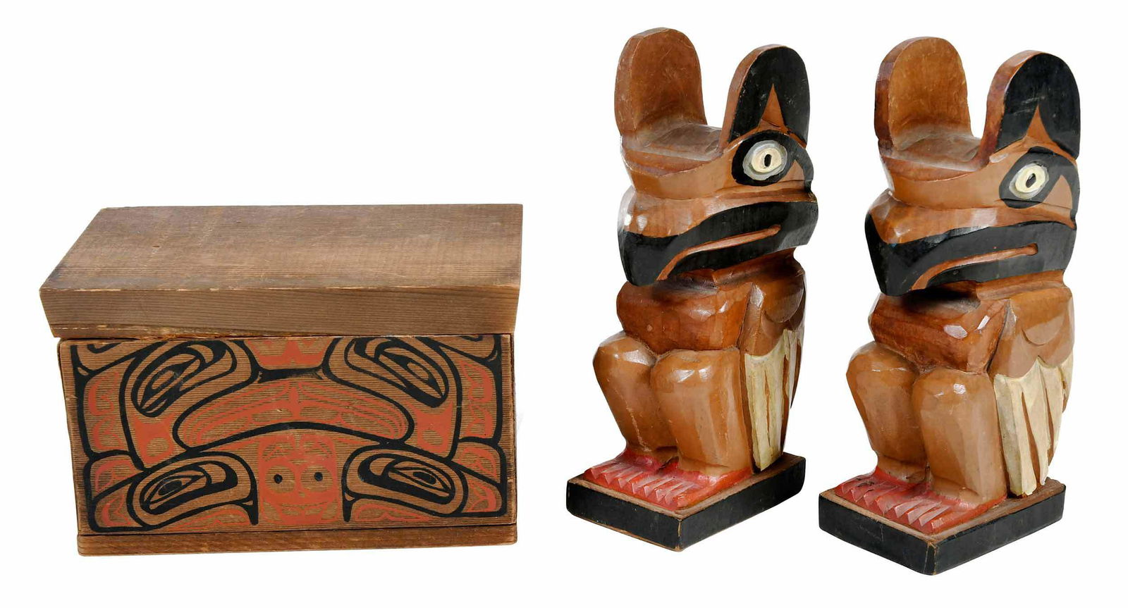 Northwest Coast Lidded Box, Pair Bird Totems (1 of 5)