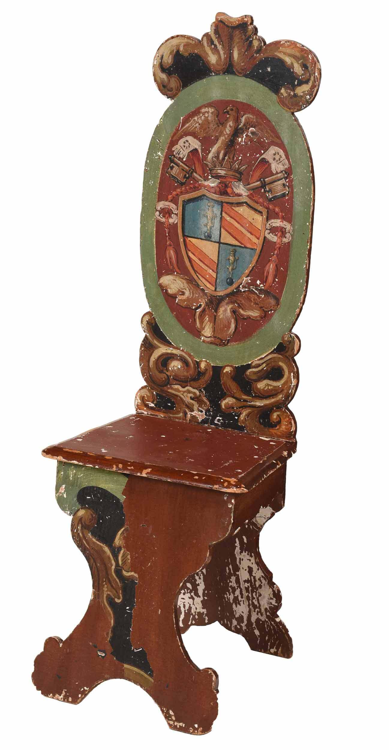 Renaissance Style Paint Decorated Heraldic Stool (1 of 6)