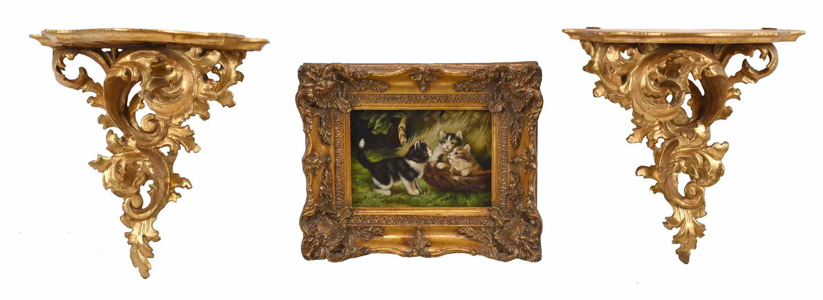 Pair of Gilt Wall Brackets, Gilt Framed Painting (1 of 7)