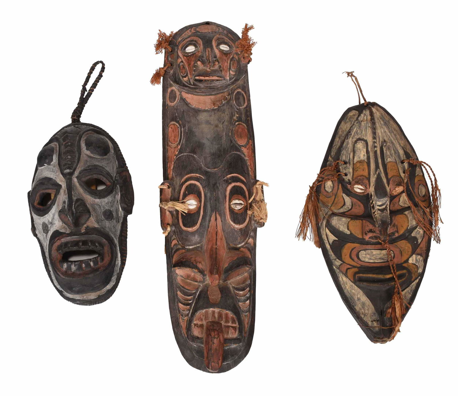Three Papua New Guinea Carved Polychromed Masks (1 of 5)