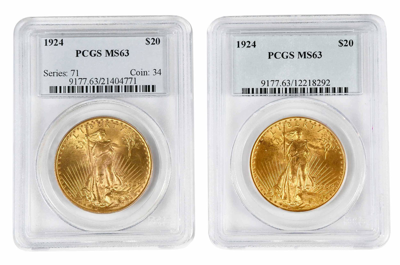 Two 1924 St. Gaudens $20 Gold Coins (1 of 4)