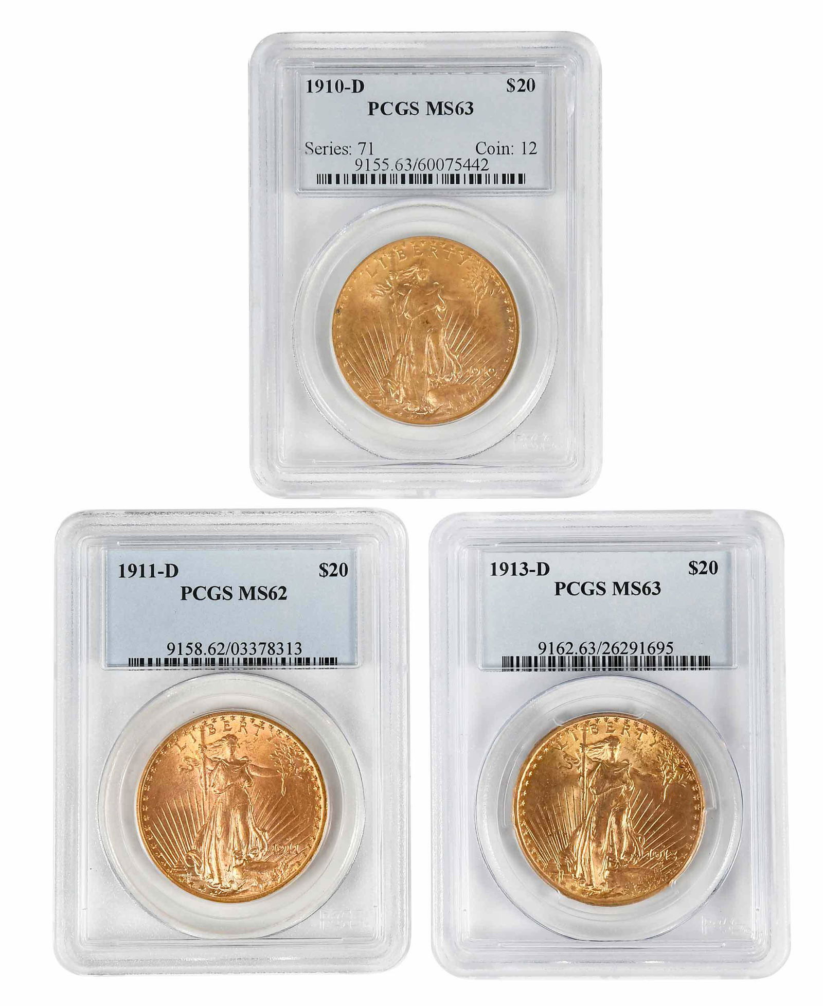 Three Denver St. Gaudens $20 Gold Coins (1 of 3)