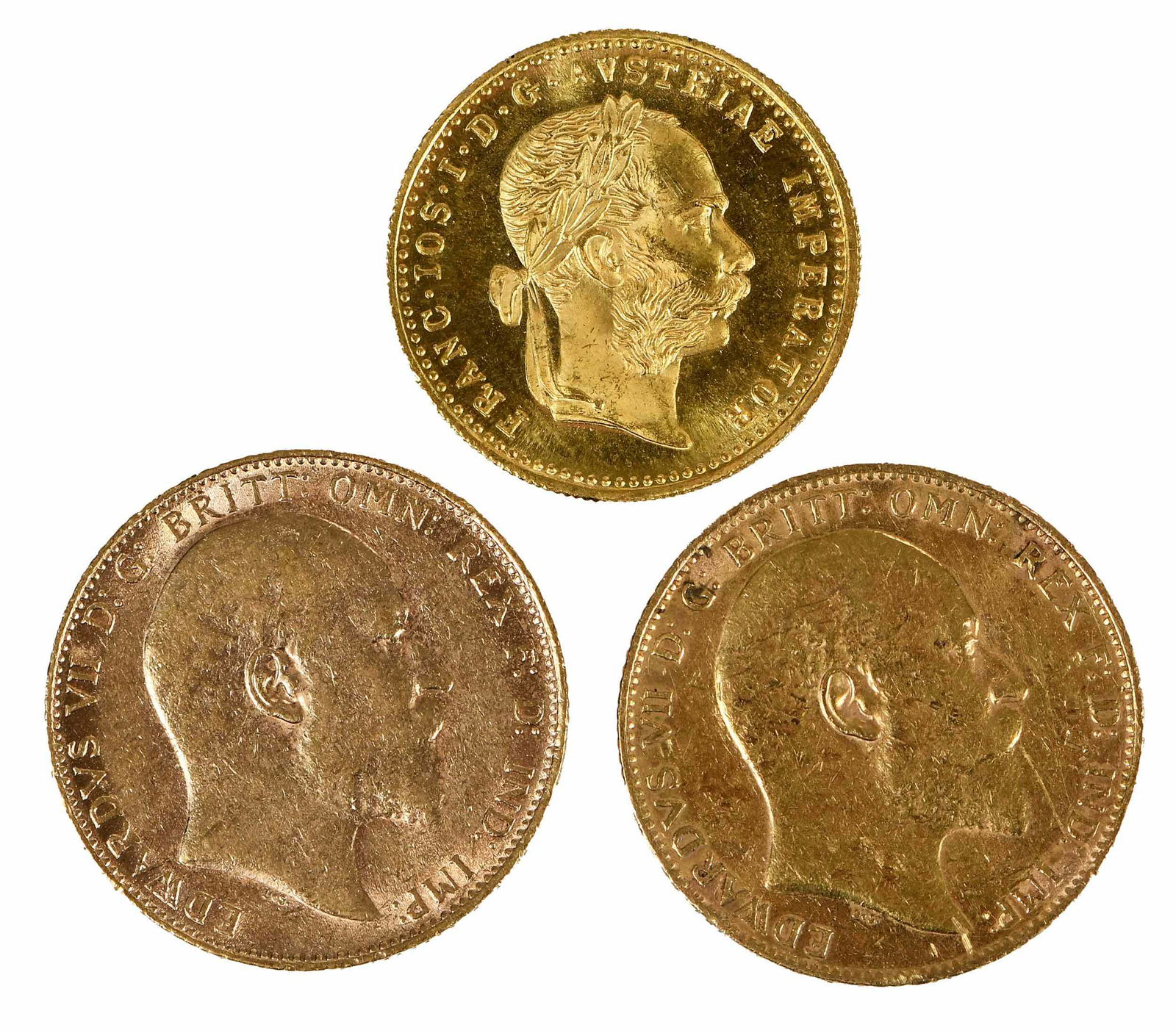 Two Edward VII Gold Sovereigns & Austrian Ducat (1 of 4)